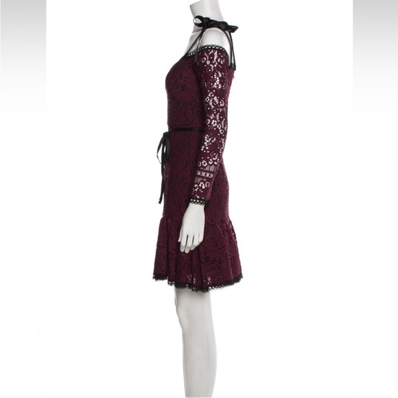 NWT Alexis Sophie Burgundy Lace Off Shoulder Tie Shoulder Dress. Small - Picture 6 of 14